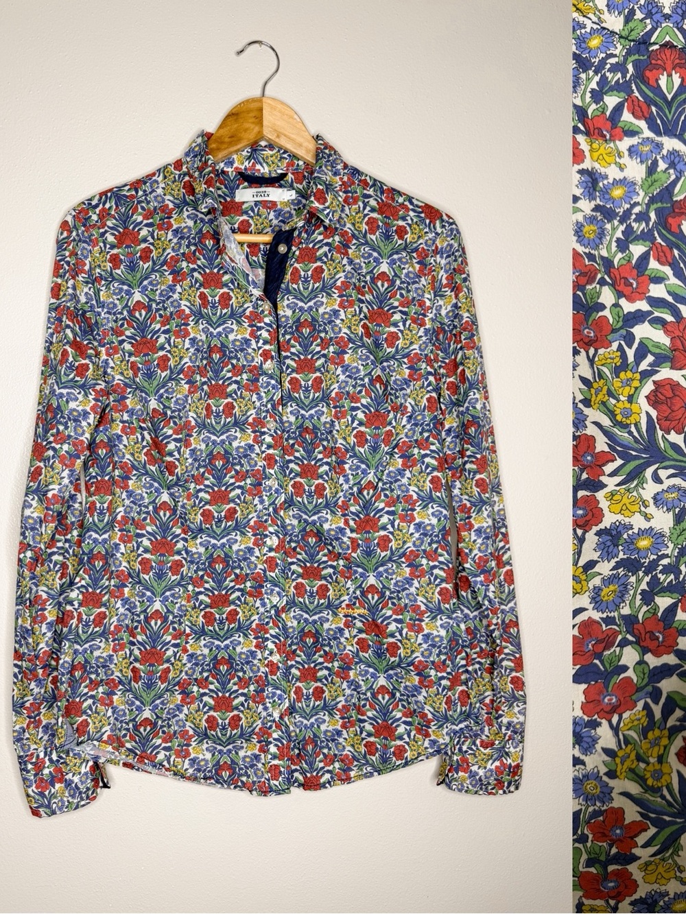 0039 Italy Ditsy Floral Print Cotton‎ Button Down Blouse